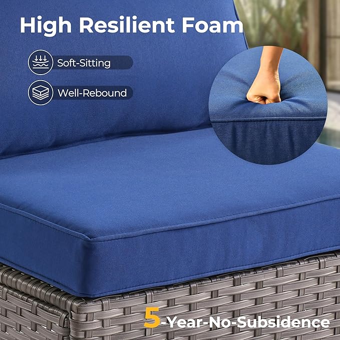 HOOOWOOO Patio Sectional Furniture Set,2 Piece Couch Set with 2 Matching Armless Chairs(Navy Blue)