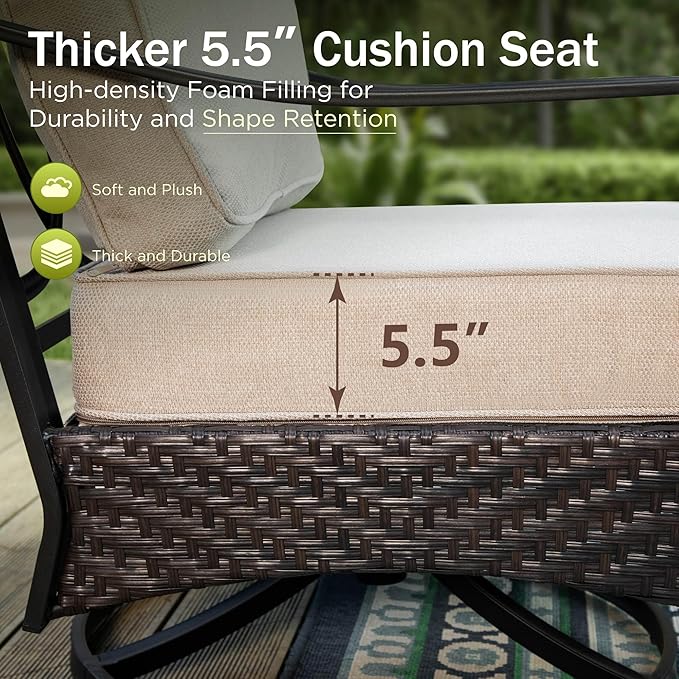 Rocking Patio Sofa Chairs - 2 PCS Outdoor Rocking Armchairs, Patio Seating with High Back Deep Seat for Porch Deck Balcony