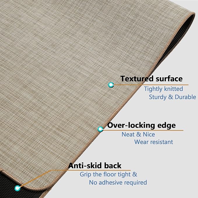 RccugmatS Chair Mat for Hardwood Floor, 47" x 52" Heavy Duty Office Chair Mat for Rolling Chairs, Anti Slip, Non-Curve, Floor Protector for Home Office, Beige Linen