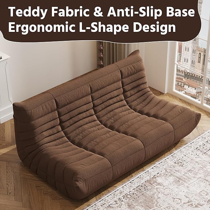 Bean Bag Chair, Fireside Chair, Large Bean Bag Chair for Adults, Bean Bag Chairs for Teens with High-Resilience Foam, Non-Slip Base Floor Lounge Sofa,Living Room (Coffee, 3-Seater)