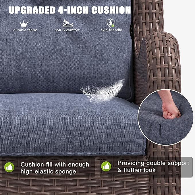 LayinSun 9 Pieces Outdoor Patio Furniture Set, Rattan Wicker Sectional Swivel Rocker Chairs Sets with Ottomans, Swivel Glider Chairs and Coffee Table