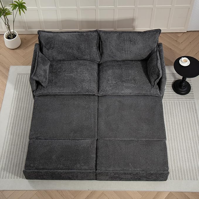 GRAINLLE King Size Pull Out Couch,3-in-1 Corduroy Sleeper Sofa with Pull Out Sofa Bed,USB & Side Storage,Convertible Loveseat Sleeper Couch for Living Room, Bedroom, pet-Friendly(Grey, 73.6'')