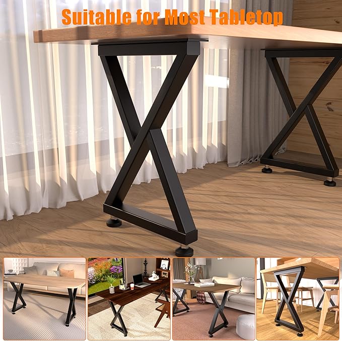 KOSEOO Metal Table Legs 28" x 17.7", Heavy Duty Steel Desk Legs with Adjustable Feet, 1000lbs Capacity, Modern Industrial Table Base for Dining, Kitchen, Office & DIY Tables, Set of 2, Black