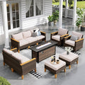 Sophia & William Patio Furniture Set with 56" Fire Pit Table & Swivel Chairs, 10 Piece Outdoor Sectional Furniture Wicker Modular Sofa Couch, Conversation Set for Deck Backyard Lawn, Beige