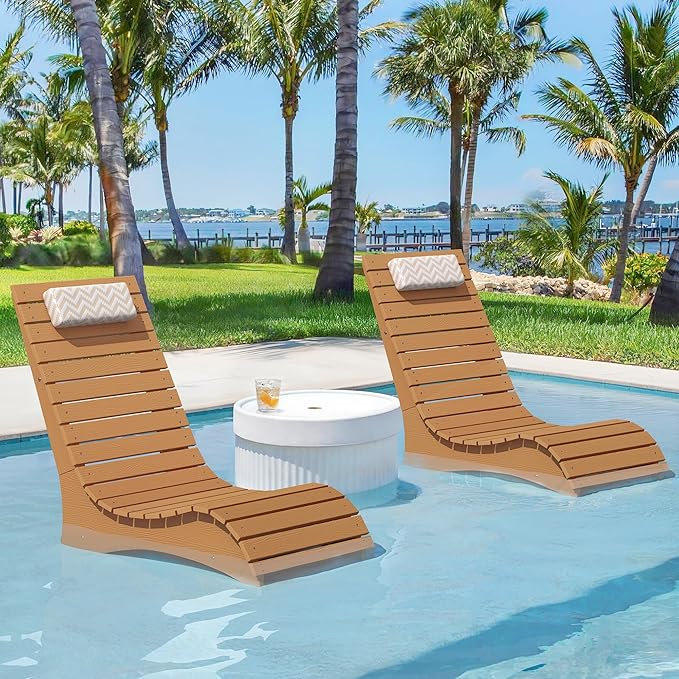 Homenjoy HDPS Pool Lounge Chairs Set of 2, Use in Pools Lounge Chairs up to 10-Inches of Water, Chaise Chairs with Headrest, Lounge Chair Outdoor, Fade-Resistant Pool Lounger for Deck