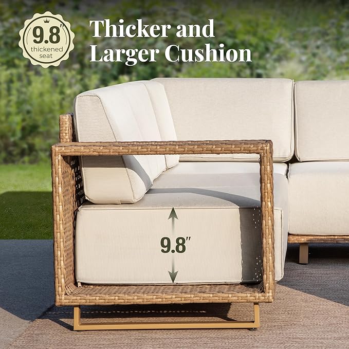 MIXPATIO 8 Pieces Outdoor Patio Furniture Set, Wicker Rattan Modular Sofa Couch, Sectional Patio Conversation Set with 10" Extra Thick Cushions for Deck Backyard Lawn