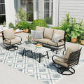 Sophia & William Patio Furniture Sets 5 Seats Outdoor Metal Conversation Sets 4 Pcs with 2 x Cushioned Swivel Sofa Chairs,1 x 3-Seat Sofa, 1x Marbling Metal Coffee Table Lawn Backyard Poolside Beige