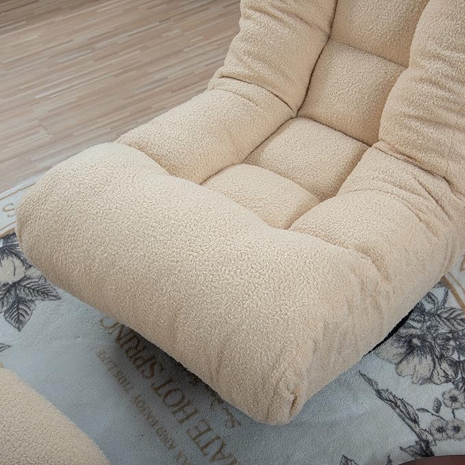 360° Swivel Floor Chair Single Lazy Sofa Leisure Balcony Reclining Japanese Tatami Adjustable Recliner with Ottoman for Living Room, Bedroom, Indoor Use (Footstool, Beige)