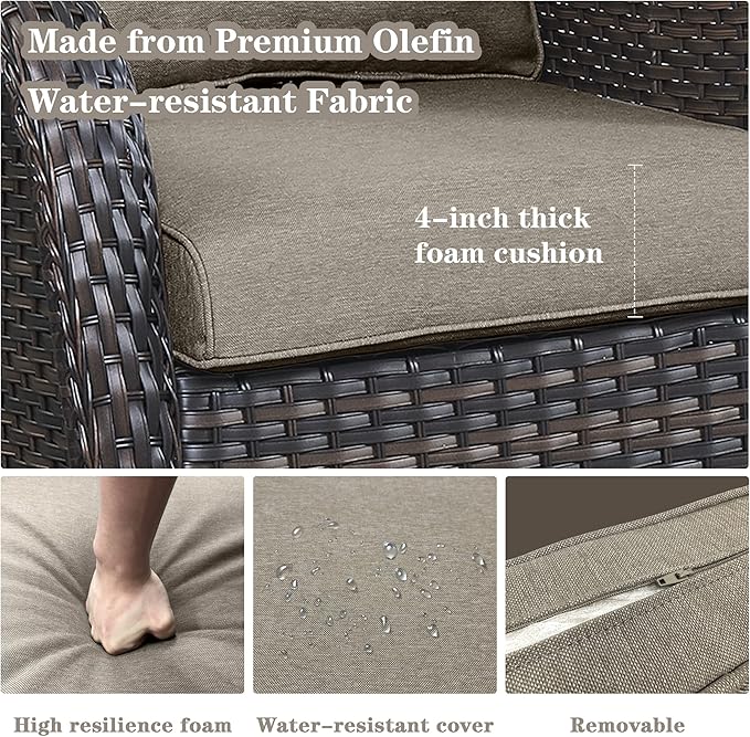 Belord Outdoor Swivel Rcoker Patio Chairs - Outdoor Swivel Patio Chairs Set of 2 Wicker Chair Patio Furniture Sets with Covered Cushion for Porch Deck Balcony Garden, Gray