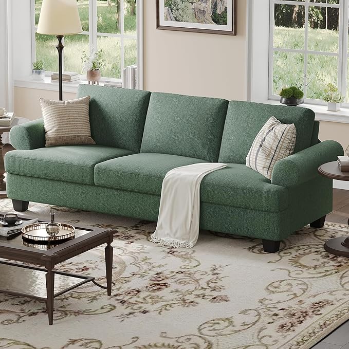 COPIAE 91 Inch Lawson Sofa with Extra Deep Seats Oversize, Mid-Century 3-Seat Sofa Couch, for Living Room, Apartment, Lounge, Green