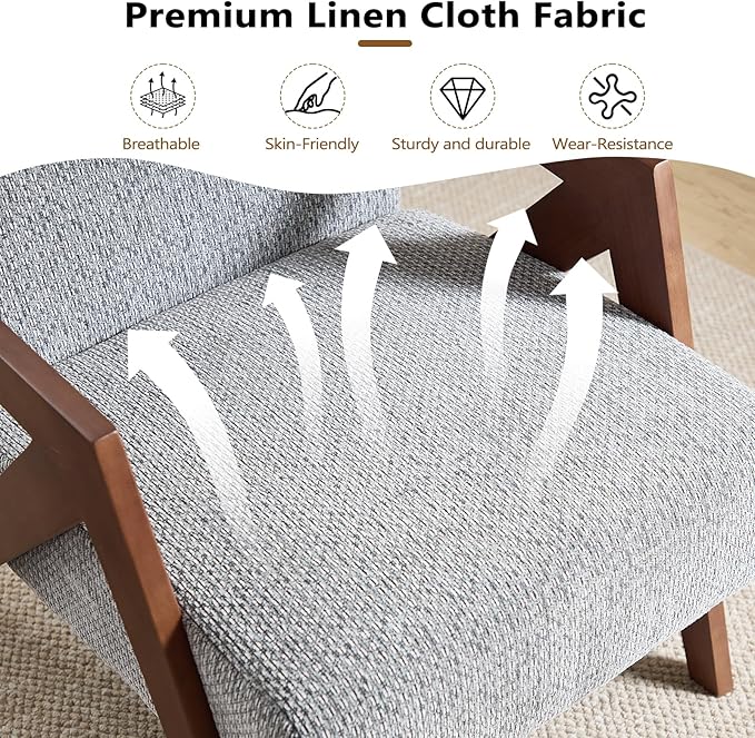 Bonzy Home Mid-Century Modern Accent Chair Set of 2 with Wood Frame, Upholstered Armchair for Bedroom & Living Room, Linen Fabric Cushion, Z-Shaped Armrest Design, Sturdy Lounge Chair