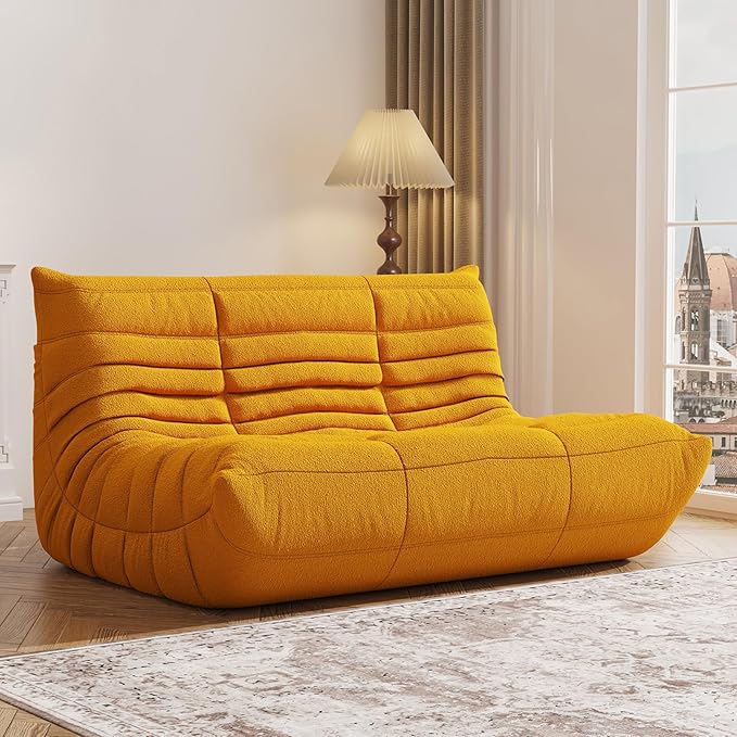 Bean Bag Chair, Fireside Chair, Large Bean Bag Chair for Adults, Bean Bag Chairs for Teens with High-Resilience Foam, Non-Slip Base Floor Lounge Sofa,Living Room (Yellow, Loveseat)