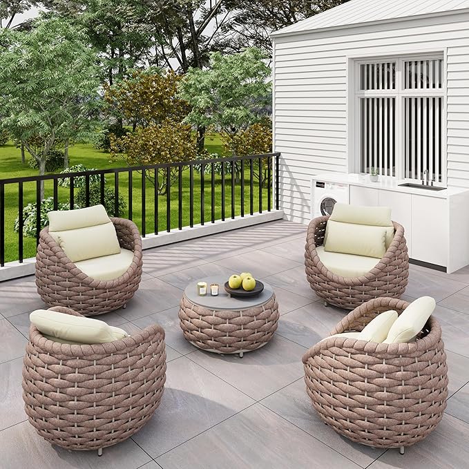 Erotr Aluminum Patio Conversation Set: 5 Pieces Deck Furniture Set All Weather - Cushioned Woven Rope Outdoor Sofa Set Assembled - Metal Modern Couch Set for 400 lbs Porch Garden Hotel, Terracotta