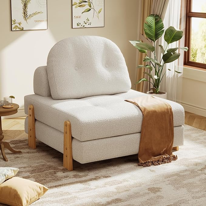 Christopher Knight Home Zila Folding Sofa Bed, 2-in-1 Convertible Sleeper Chair with Wooden Frame, Headrest & Lumbar Pillow, Portable Fold Out Floor Chair, Comfy Floor Sofa Lounge, Beige