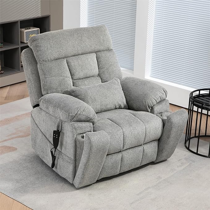 Oversized Lumbar Power Lift Chair with Heat and Massage for Elderly, 26in Extra Wide Recliner Chair for Big Man 400lbs, Dual Motor Hidden Cup Holder Lay Flat Recliner for Seniors Sleeping
