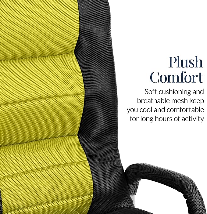 Best Choice Products Swivel Gaming Chair 360 Degree Multipurpose Floor Chair Rocker for TV, Reading, Playing Video Games w/Lumbar Support, Armrest Handles, Adjustable Foldable Backrest - Black/Yellow