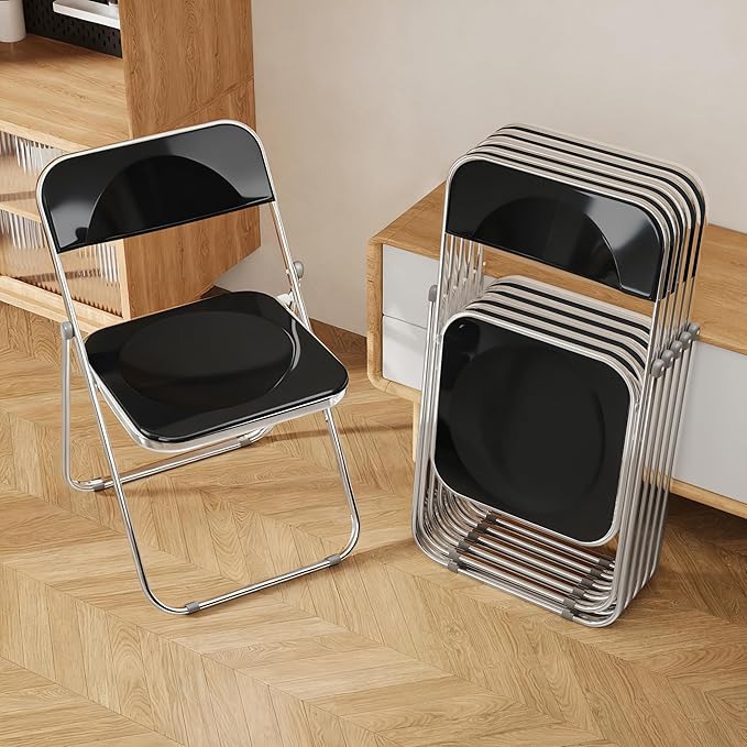 Folding Chair 6 Pack Acrylic Foldable Portable Plastic Chair,Easy to Use and Store Comfortable Portable Party Chairs for Home,Office,Party,Comfy,Black