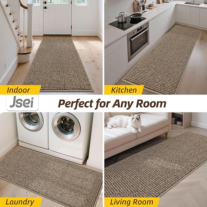 JSEI Dirt Trapper Door Mat 24"x60" Non-Slip Washable Entrance Mat, Dog Doormats, Absorbent & Fade-Resistant Floor Mats, Low Profile Welcome Mats for Entryway, Front Door, and Inside Entrance, Taupe