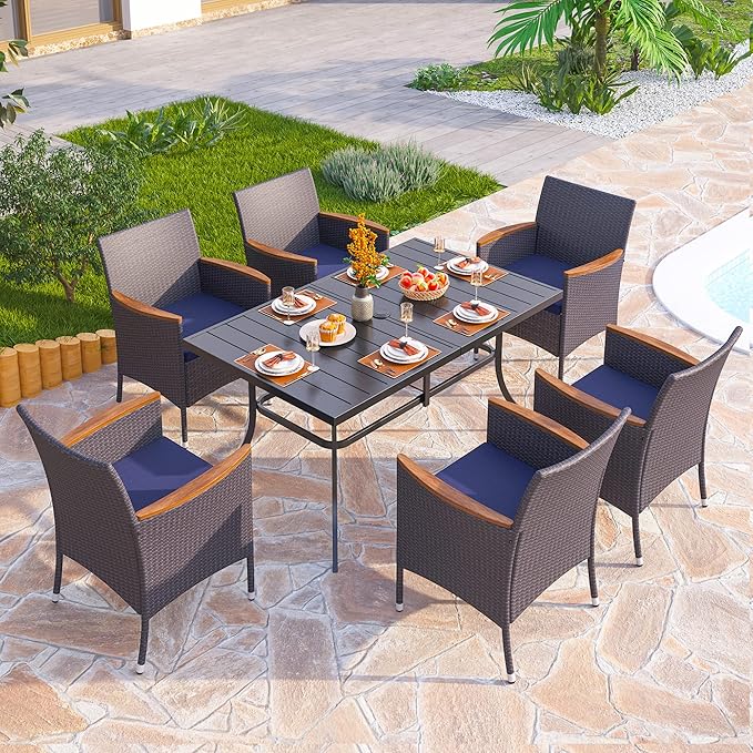 PHI VILLA 35" Rattan Patio Dining Chairs, Outdoor Furniture Wicker Dining Chairs with Removable Cushions Perfect for Backyard, Bistro, Garden, 2pcs, Black