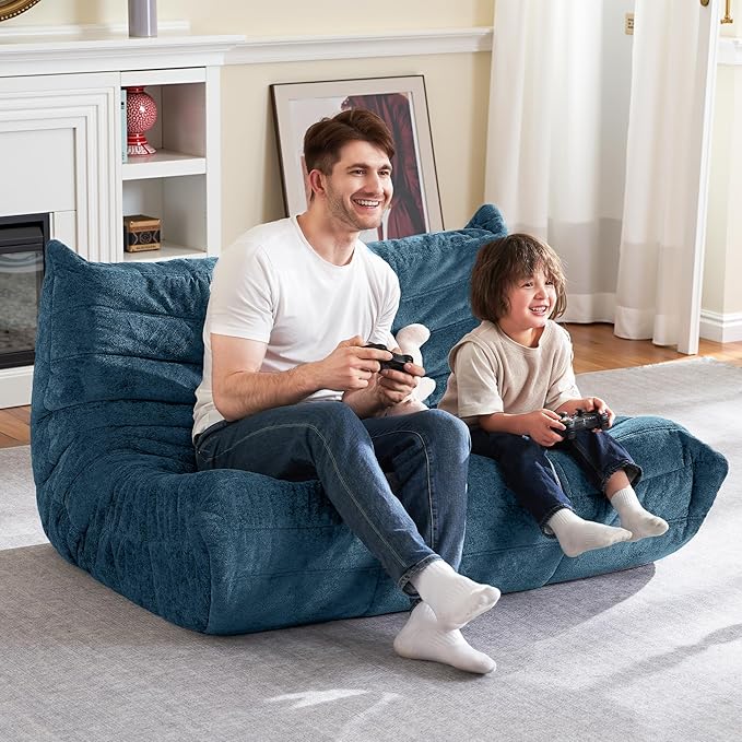 HABUTWAY Bean Bag Chair, Giant Bean Bag Chairs for Adults, Loveseat Fireside Chair, 2 Seater Lazy Bean Bag Sofa Memory Foam Couch for Living Room, Bedroom, Office (Navy Blue)