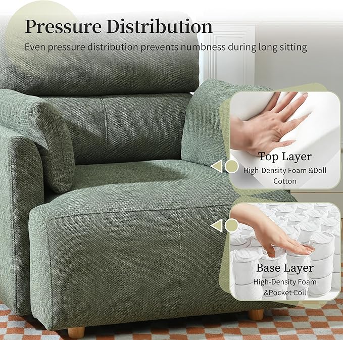 QKFF Modern Oversized Accent Chair with Storage Ottoman & Side Pillows, Snowflake Fleece Upholstered Chaise Lounge Chair, Deep Seat Reading Chair for Living Room, 350lbs Capacity