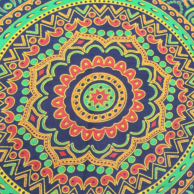 CRAFT KALA Large Hippie Mandala Meditation Floor Ottoman Pillow Cushion Pouf Cover Square Poufs Bohemian Circle Floor Cushion Case Outdoor Fireplace Yoga Living Room Decor Cover New Blue, 16" Square