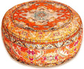 Colorful Pouf Cover Orange Round Orange Floor Pillow Seating Area Stool Boho Room Décor Accent Furniture Perfect for Living Room, Bedroom, Nursary or Children Room Cotton 24x8 Unstuffed