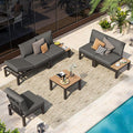 Oasbira Aluminum Modular Outdoor Patio Furniture Set, 6 Seats Patio Sectional Sofa Set with Adjustable Backrest & Thick Cushions, All-Weather Conversation Sets with Table for Garden & Yard, Graphite