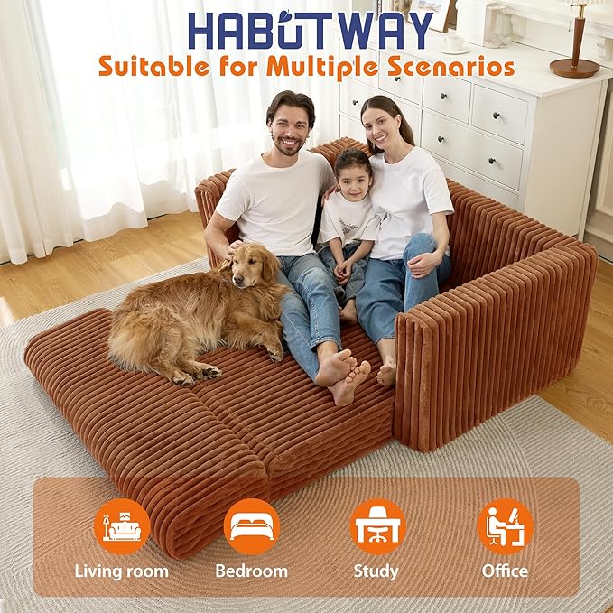 HABUTWAY Folding Sofa Bed, 2 in 1 Convertible Sleeper Chair with Armrest, Portable Fold Out Chair Bed, Comfy Floor Couch, Multi-Functional Lazy Sofa for Living Room Bedroom Dorm Home Office, Caramel