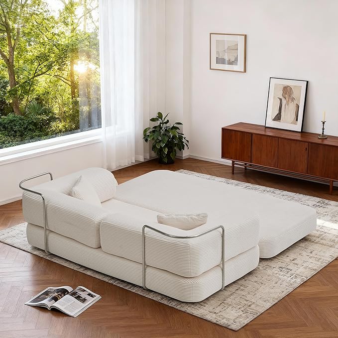 KEIKI 75" Modern Floor Sofa Bed with Convertible Blanket Pillow,Enhanced Frame Stability,Compressed Couch for Living Room Bedroom