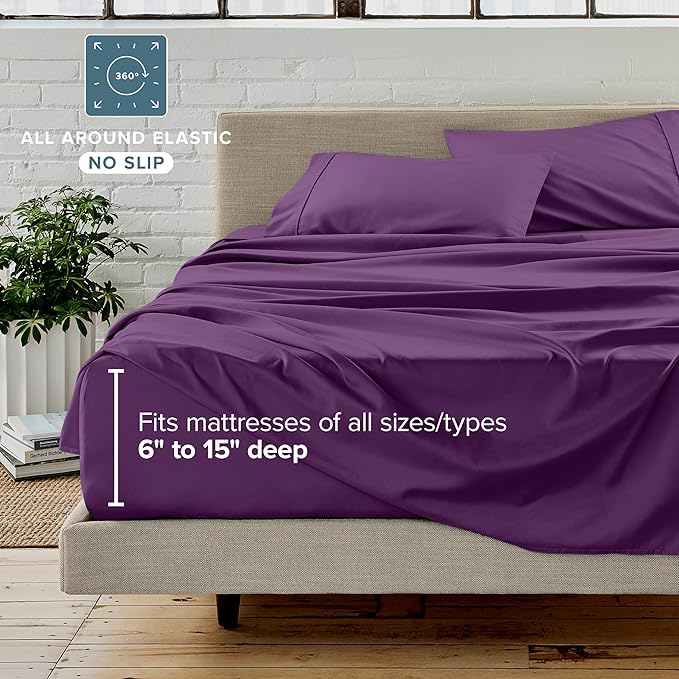 Bare Home Bed-in-A-Bag 5 Piece Comforter & Sheet Set - Twin - Goose Down Alternative - Ultra-Soft 1800 Premium Bed Set (Twin, Plum/Plum)