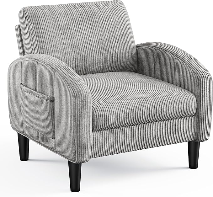 Accent Chair,Comfy,Mid-Century,2 Side Pockets,Armchair,Upholstered Bedroom Chair for Apartment,Waiting Room,Grey