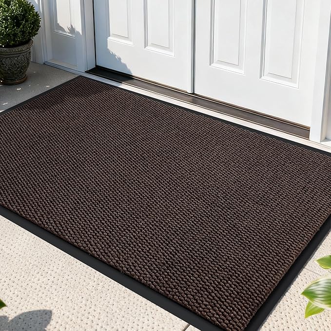 Yimobra Doormat Outdoor Indoor Entrance 47 x 32, All-Season All-Weather Front Door Mat, 100% Waterproof Welcome Matt for Floor Garage Outside Entry, Stain and Fade Resistant, Black Coffee