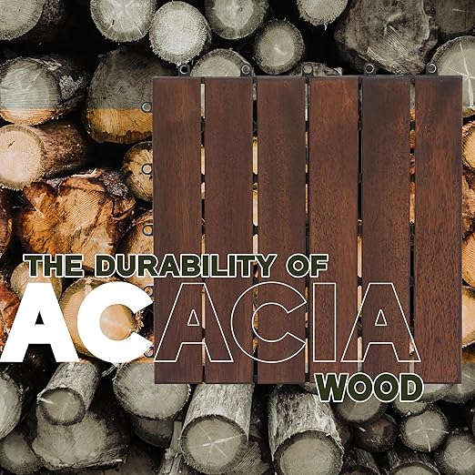 VICTORY RELAX Acacia Wood Decking Tiles 9PCS - Easy Snap Interlocking Deck Tiles for Patio Poolside Balcony Decor - All Weather Waterproof Flooring for Indoor & Outdoor (Round Joints)