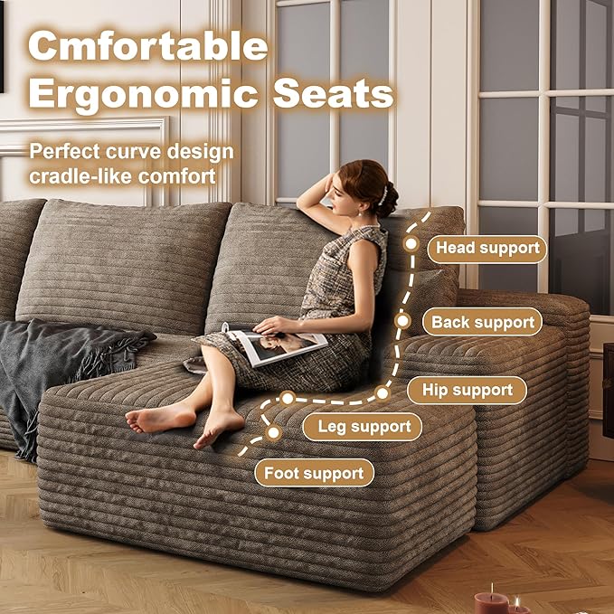 AUGOP 136" Sectional Couches for Living Room Modern Modular Sofa with L-Shape Couchs Upholstered Boneless Couch Deep Seat Sectional Couch with Chaise (Camel, Right Facing Chaise+3Seaters)