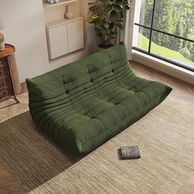 Bean Bag Chair, Oversized Bean Bag Chair for Living Room, Fireside Chair for Adults with Memory Foam Filled, Big Accent Lounge Floor Sofa for Reading, Relax, No Assembly Required. (Green 3-Seater)