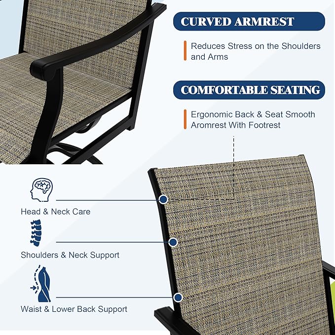 Outdoor Swivel Dining Chairs with Textilene Breathable Back, Swivel Patio Dining Chairs Set of 4, SwivelPatio SlingChairs Set for Poolside Lawn Garde