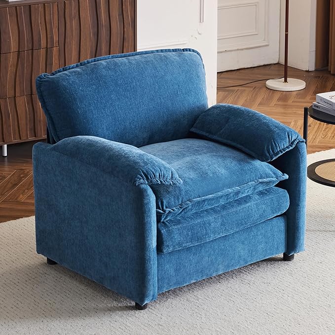 CHARMMA 38" Oversized Lounge Chair - Plush Reading Armchair with Thick Comfort Cushions, High Back Support & Wide Seat, Perfect Accent Chair for Living Room, Bedroom, Office, Dorm, Blue, 65lbs