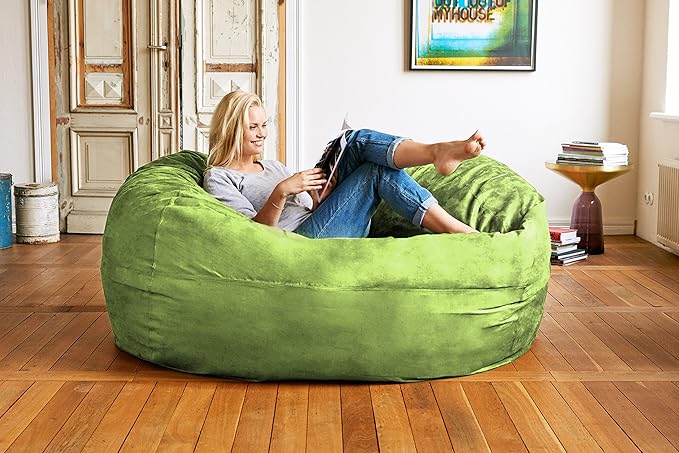 Lumaland Luxurious Giant 6ft Bean Bag Chair with Microsuede Cover - Ultra Soft, Foam Filling, Washable XL Bean Bag Sofa for Kids, Teenagers, Adults - Sack Chair for Dorm, Family Room - Light Green
