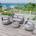 Erotr Woven Rope Patio Sofa Furniture Set of 4: Aluminum All Weather Outdoor Conversation Set, Couch Armchair and Loveseat Set with Table Cushions for Deck Porch Poolside Garden Backyard Hotel - Gray