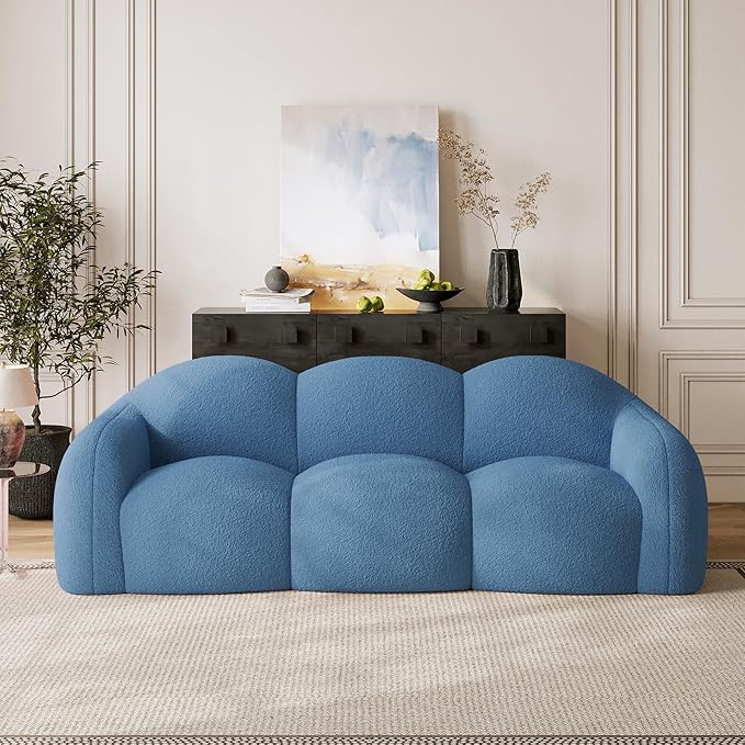 JACH 3-Seater Minimalist Sofa for Apartment, Modern Comfy Upholstered Floor Sofas, Boneless Leisure Couches, Small Cloud Couch for Living Room Bedroom, Small Space (Blue, No Assembly Required)