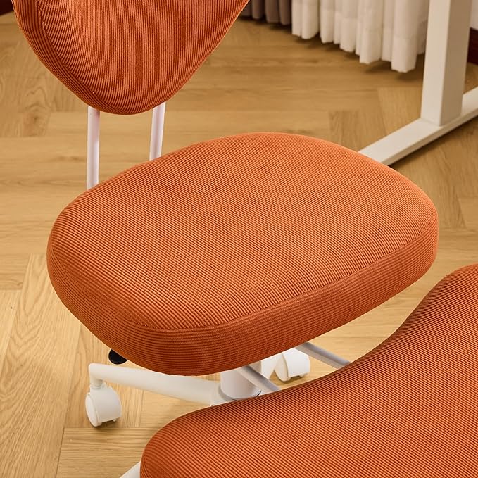 Meditation Chair with Lumbar Support, Ergonomic Floor Sitting Chair Adjustable Height, Cross Legged Chair for Office, Yoga & Mindfulness, Cushioned Seat with Wheels (Orange)