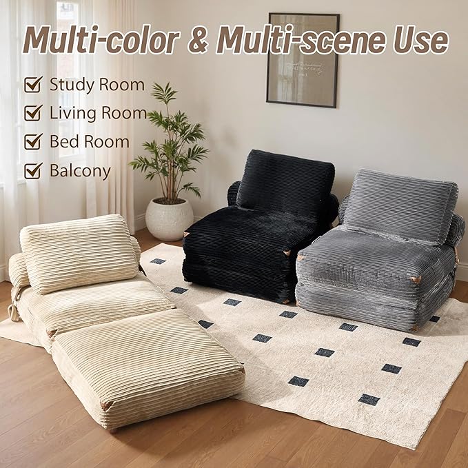 CAODOC Folding Sofa Bed Convertible Sleeper Chair with Pillow, Foldable Mattress Lounge Chair for Living Room Bedroom, Portable Guest Bed