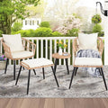PORWEY 5 Piece Patio Bistro Set with Ottoman, Outdoor Wicker Apartment Balcony Furniture Sets, Rattan Table and Chairs Set of 2 for Porch Backyard Deck, Yellow,Beige