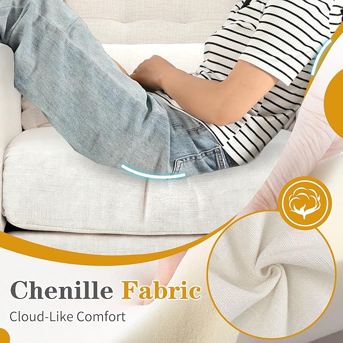 QKFF Modern Accent Chair, Upholstered Armchair with Pillow, Fabric Single Sofa Chair with Lounge Seat and Wood Legs Accent Chair for Living Room Bedroom Small Spaces (Beige, Set of 1)
