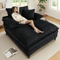 54.8" W Oversized Chaise Lounge Chair Indoor with 5-Position Adjustable Backrest, Corduroy Sleeper Sofa Bed with 3 Pillows, Modern Cloud Couch Chair for Living Room, Bedroom, Black