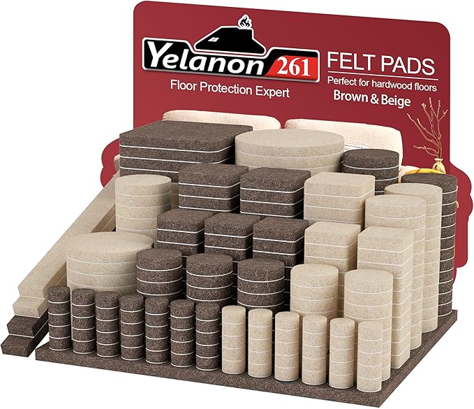 Yelanon Felt Furniture Pads for Hardwood Floors -261 Pcs Premium Floor Protectors for Furniture, Felt Pads for Chair Legs, Brown & Beige