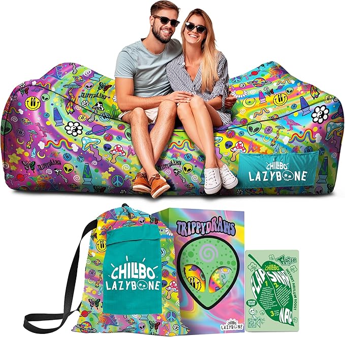 Chillbo x TrippyDraws Lazybone Inflatable Couch - Ultimate Inflatable Lounger for Maximum Chill - The Perfect Blow Up Couch for Music Festivals