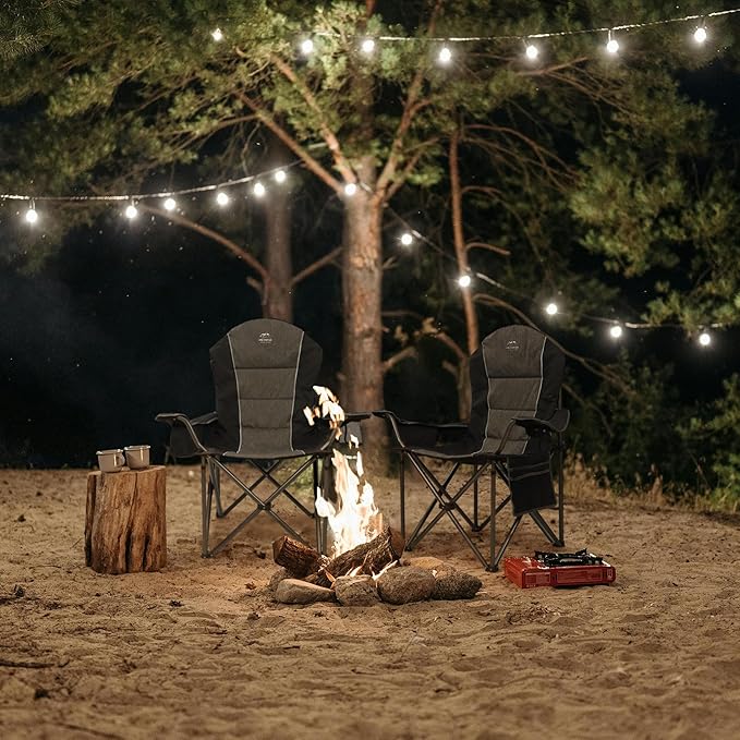 LANMOUNTAIN Camping Chairs for Adults,High Back Folding Camp Chair with Cup Holder and Cooler Bag,Heavy Duty Outdoor Lawn Chairs,Perfect for Camping,Hiking,Picnics,and Beach Trips,Black…