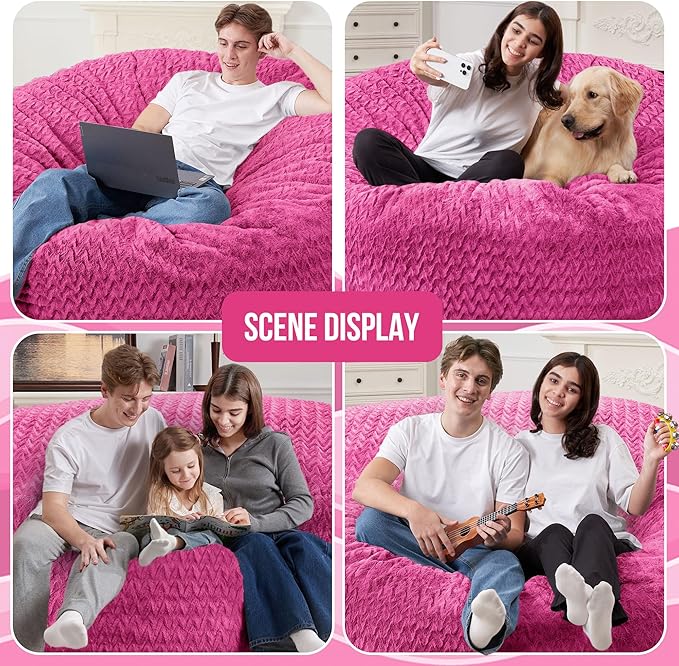 3FT Bean Bag Chair,Giant Bean Bag Chairs for Adults,Big Bean Bags with Memory Foam Filled, Large Beanbag Chairs with Chevron Plush Cover-Pink